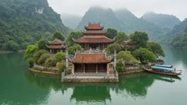 Không gian uy nghi chuẩn bị cho lễ đọc văn khấn ngày tiệc Chúa Thác Bờ tại đền Bờ