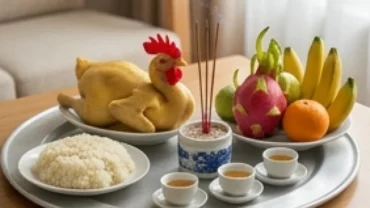 Mâm cúng tươm tất dâng lên chư vị thần linh cùng bài văn khấn ông chủ đất bà chủ đất cầu bình an