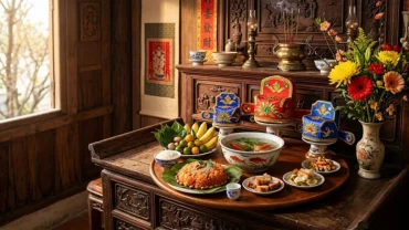 Mâm lễ vật truyền thống dâng cúng cùng bài văn khấn ông công ông táo ngày 23 tháng Chạp