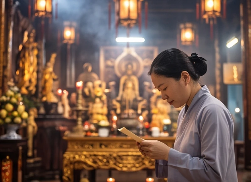Khung cảnh khói nhang trầm mặc tại Phủ Tây Hồ khi người dân thành tâm đọc bài văn khấn cầu an