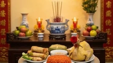 Mâm cúng rằm tháng Giêng đầy đủ trang nghiêm cùng bài văn khấn truyền thống trên ban thờ gia tiên