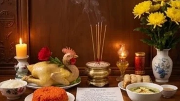 Gia chủ chuẩn bị mâm cỗ và đọc văn khấn rằm tháng giêng trong nhà trang nghiêm