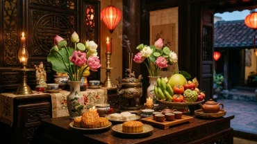Mâm lễ vật cúng rằm tháng Tám truyền thống kèm bài văn khấn rằm trung thu cho Thần linh và Gia tiên tại nhà