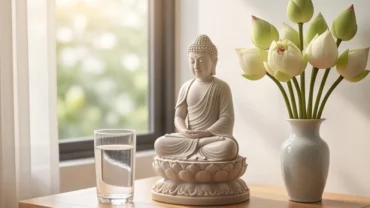 Bàn thờ Phật trang nghiêm để gia chủ thực hành đọc văn khấn sám hối tại nhà