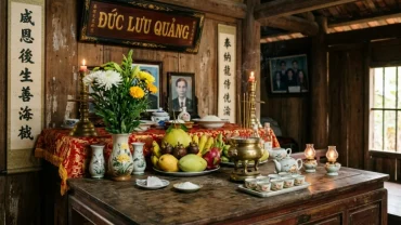 Mâm lễ cúng tạ lễ và bài văn khấn sau khi bao sái bàn thờ gia tiên hoàn tất đảm bảo sự trang nghiêm