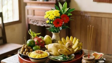 Mâm lễ vật và bài văn khấn tạ đất đầu năm được bày biện trang trọng tại gia đình Việt Nam