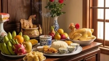 Mâm cúng tươm tất dâng lên thần linh gia tiên kèm bài văn khấn tạ lễ trong dịp cuối năm