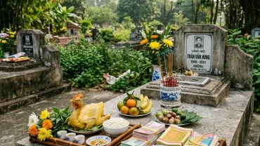 Mâm lễ vật tươm tất và nghi thức đọc văn khấn tạ mộ ngoài nghĩa trang theo truyền thống văn hóa tâm linh người Việt