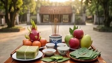 Người hành hương thành kính đọc văn khấn tại Đền Hùng trước mâm lễ tươm tất