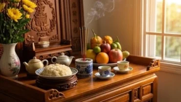 Mâm cỗ cúng gia tiên và Thần Cổ Nông trang nghiêm cùng bài văn khấn Tết Hạ Nguyên