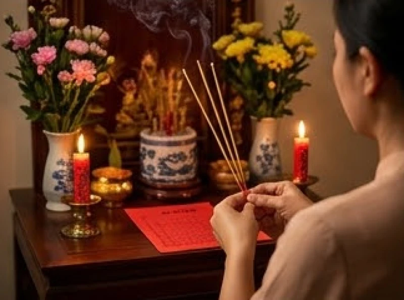 Văn khấn Tết Trung Thu: Trọn bộ bài cúng và trình tự làm lễ 5 Gia chủ thành tâm thắp hương và đọc văn khấn thần linh, Thổ Công trước ban thờ chính trong nhà