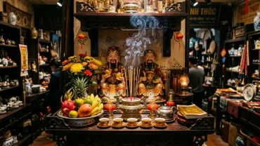 Mâm lễ vật tươm tất trên bàn thờ Ông Địa Thần Tài cùng bài văn khấn thần tài chuẩn phong tục Việt Nam