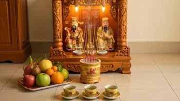 Mâm lễ vật tươm tất dâng cúng cùng bài văn khấn Thần Tài rằm tháng 7 giúp gia chủ chiêu tài lộc