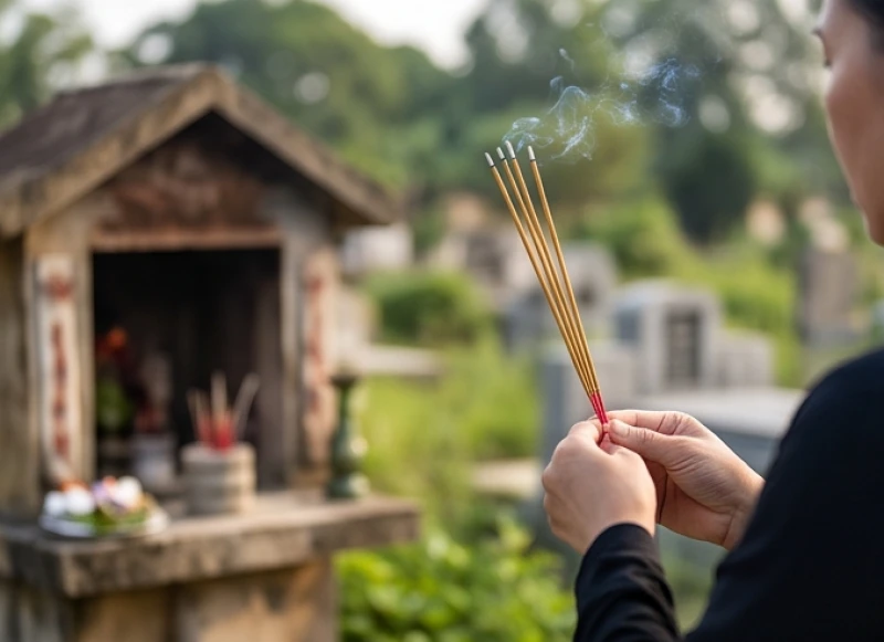 Người đại diện chắp tay trang nghiêm đọc văn khấn Thần linh Thổ địa