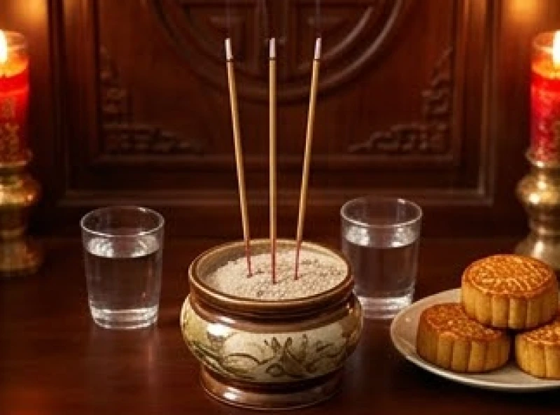 Văn khấn rằm Trung Thu: Bài cúng Thần linh, Gia tiên và ngoài trời 3 Bát hương Thần linh Thổ địa được thắp nhang trang trọng trong ngày Tết Trung Thu