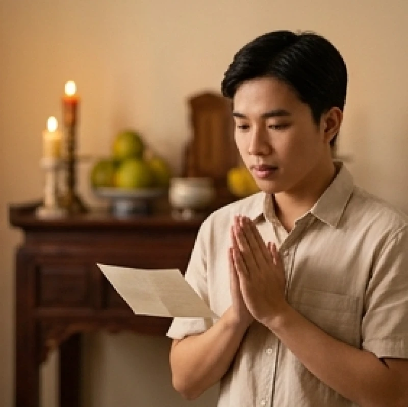Cách ghi ngày tháng trong văn khấn: Công thức điền và mẫu chuẩn 7 Người trẻ tuổi tự tin đọc to bài văn cúng được viết bằng ngôn ngữ thuần Việt hiện đại trước ban thờ