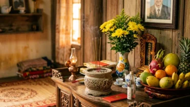 Mâm lễ cúng và bài văn khấn trước khi bao sái bàn thờ gia tiên thanh tịnh trang nghiêm vào ngày cuối năm