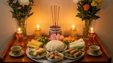 Mâm cỗ chay thanh tịnh dâng lên bàn thờ gia tiên cùng bài văn khấn Vu Lan báo hiếu tại nhà ngày rằm tháng bảy