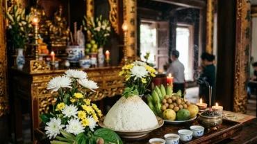 Mâm lễ oản trắng trang nghiêm và bản chuẩn văn khấn vua cha bát hải tại đền Đồng Bằng