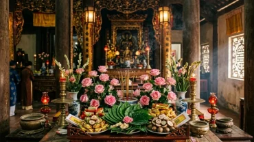 Mâm lễ vật trang nghiêm cùng bài văn khấn xin lộc cô chín chuẩn xác tại đền thờ thiêng liêng