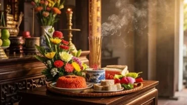 Mâm lễ trang nghiêm dâng lên ban thờ cùng bài văn khấn xin lộc Đền Thượng Lào Cai cầu bình an và công danh sự nghiệp