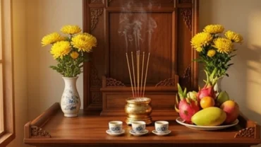 Mâm lễ dâng hương thanh tịnh để đọc văn khấn xin lộc gia tiên cầu bình an
