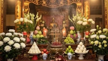 Mâm lễ trang trọng dâng lên đền Đồng Bằng cùng bài văn khấn xin lộc Vua Cha Bát Hải cầu bình an và tài lộc