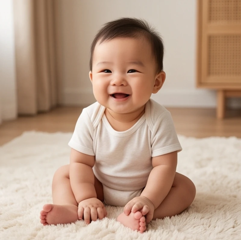 Đứa trẻ vui vẻ nhoẻn miệng cười tươi tắn, đại diện cho nguồn năng lượng Hỏa tích cực của tháng 6 âm lịch