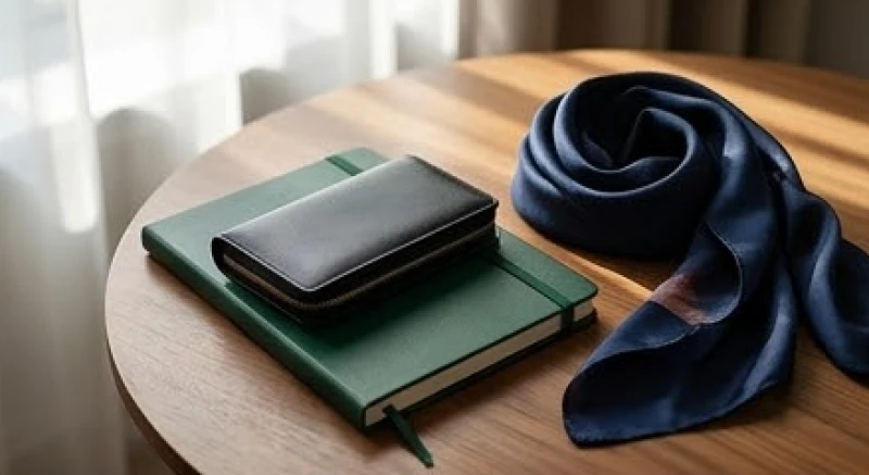 Bộ phụ kiện cá nhân gồm ví da màu đen và sổ tay màu xanh lục giúp duy trì năng lượng tích cực cho mệnh Mộc