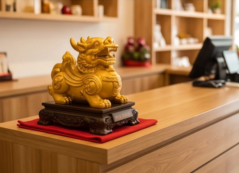 Tuổi Mùi hợp kinh doanh gì: Định hướng mặt hàng & bài trí cửa hàng 9 Linh vật Tỳ Hưu phong thủy được đặt ngay ngắn trên quầy thu ngân để bảo vệ và thu hút tài lộc