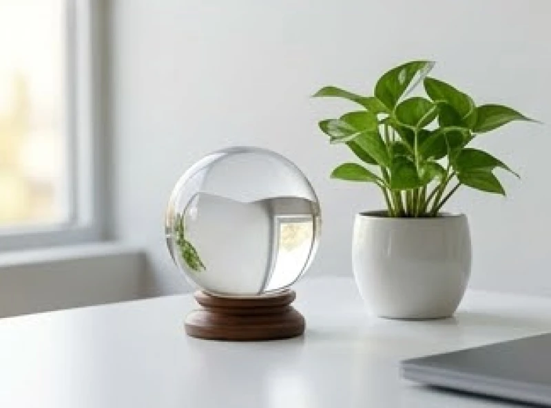 Hướng bàn làm việc hợp tuổi Tuất: Tra cứu 5 can và cách hóa giải 10 Quả cầu thạch anh phong thủy và chậu kim tiền nhỏ đặt trên mặt bàn làm việc