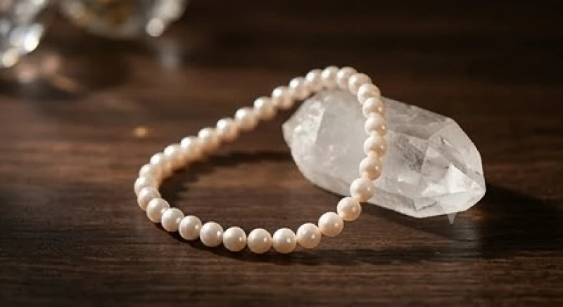 Chiếc vòng tay đá ngọc trai thanh lịch kết hợp cùng thạch anh trắng mang lại năng lượng tương sinh cho tuổi Ngọ