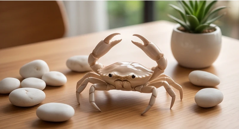 Mơ Thấy Ghẹ: Giải Mã Điềm Báo Chi Tiết & Mẹo Phong Thủy Hóa Giải 7 Tượng con ghẹ bằng gốm sứ tinh xảo được sắp xếp ngay ngắn cạnh những viên sỏi trắng trên bàn làm việc
