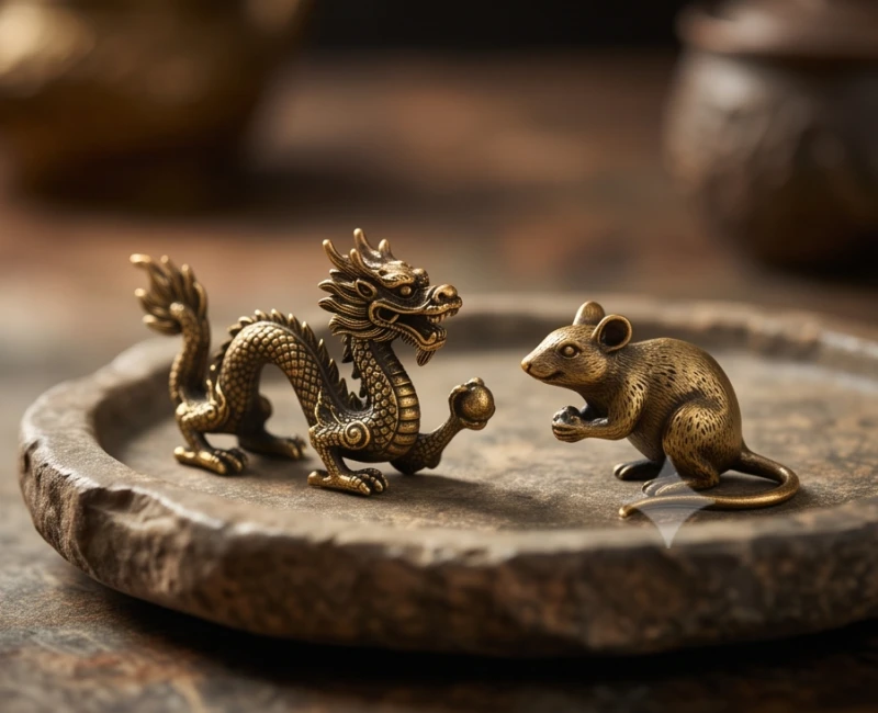 Tượng rồng và chuột đúc bằng đồng tinh xảo dùng làm vật phẩm phong thủy hóa giải giờ xấu
