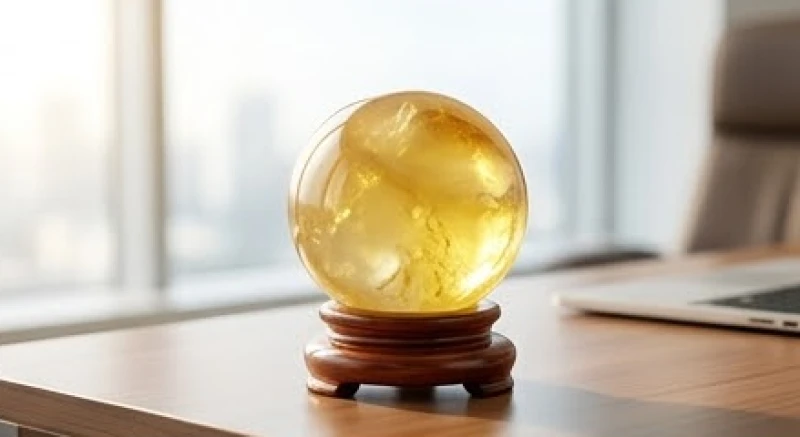 Quả cầu đá thạch anh vàng sáng bóng là vật phẩm phong thủy mệnh kim giúp tăng cường sinh khí và tài lộc