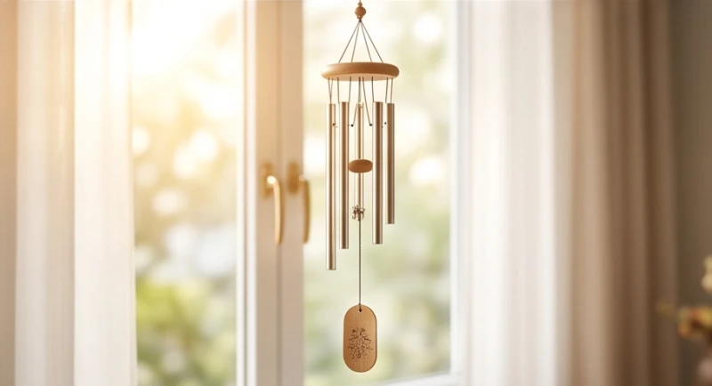 Chuông gió kim loại và đồ trang trí bằng gỗ được dùng để điều hòa khí vượng trong gia đạo