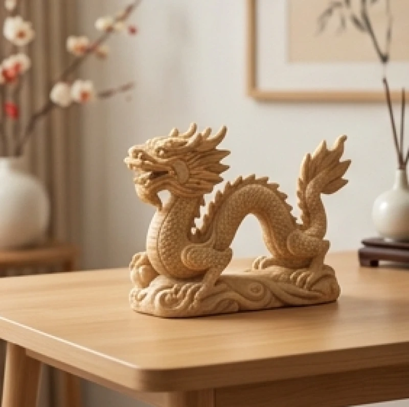 Tượng rồng phong thủy bằng đá sa thạch đặt trang trọng trên bàn làm việc