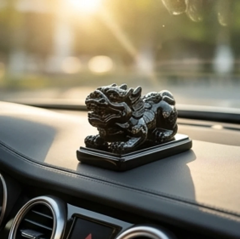 Biển số xe hợp tuổi Thìn: Cách tính nút và quy tắc hóa giải 9 Bức tượng Tỳ Hưu bằng đá thạch anh đen lấp lánh đặt ngay ngắn trên bảng điều khiển taplo ô tô