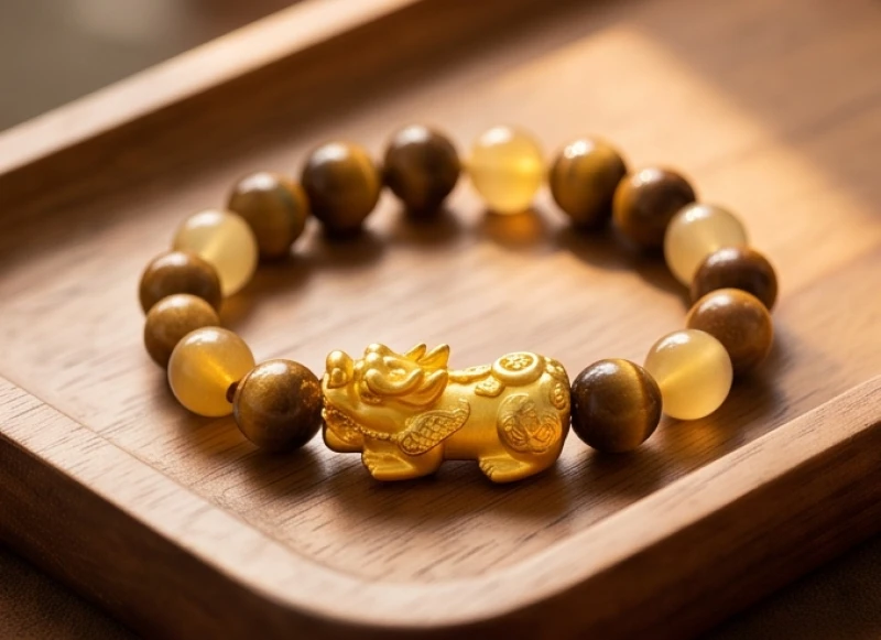 Vòng tay phong thủy có tỳ hưu vàng 24k kết hợp đá tự nhiên dành cho người mang bản mệnh tuổi Dần