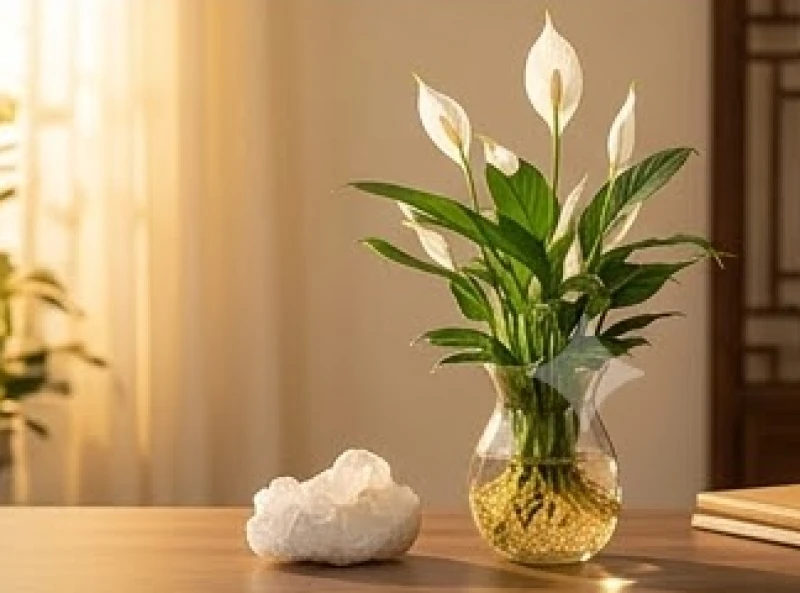 Chậu cây lan ý thủy sinh và vòng đá thạch anh trắng hỗ trợ vượng khí cho mệnh Thủy