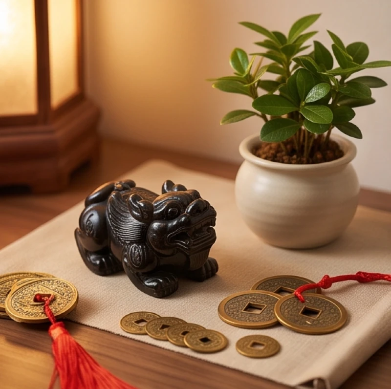 Các vật phẩm phong thủy tương sinh được bài trí hài hòa để kích hoạt sinh khí