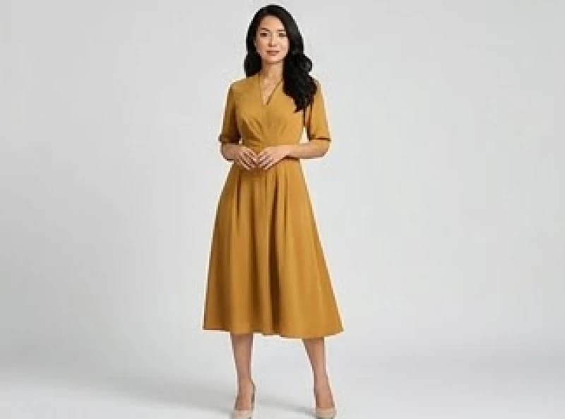Chiếc váy liền thân màu vàng mù tạt mang lại vẻ rạng rỡ và thu hút tài lộc cho mệnh Thổ