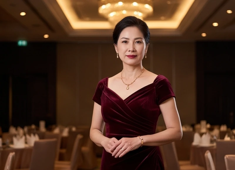Phụ nữ tuổi Đinh Dậu sang trọng trong chiếc đầm dạ hội màu đỏ mận