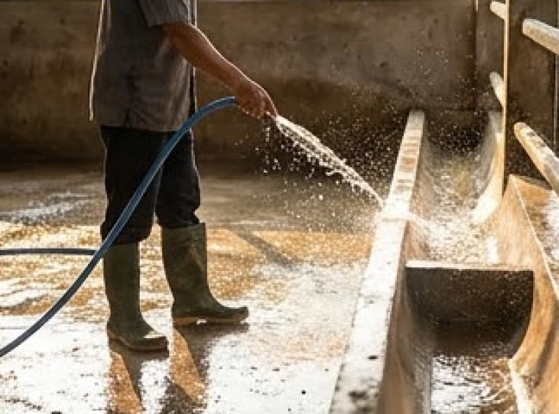 Văn khấn cầu chăn nuôi thuận lợi: Bài khấn chuẩn theo từng vật nuôi 6 Nông dân cẩn thận dùng vòi nước rửa dội nền chuồng và máng ăn để cắt đứt mầm bệnh trước khi thắp hương