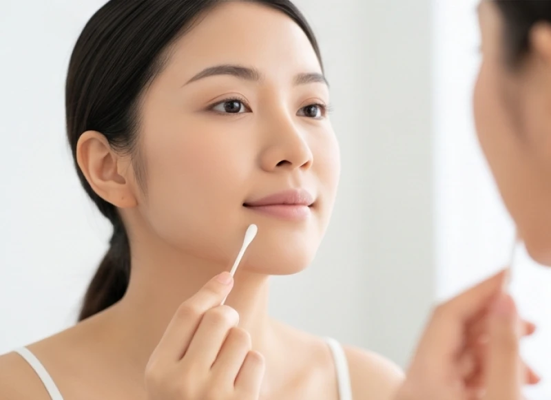 Dùng tăm bông sạch thấm nước muối sinh lý vệ sinh nốt ruồi mới tẩy