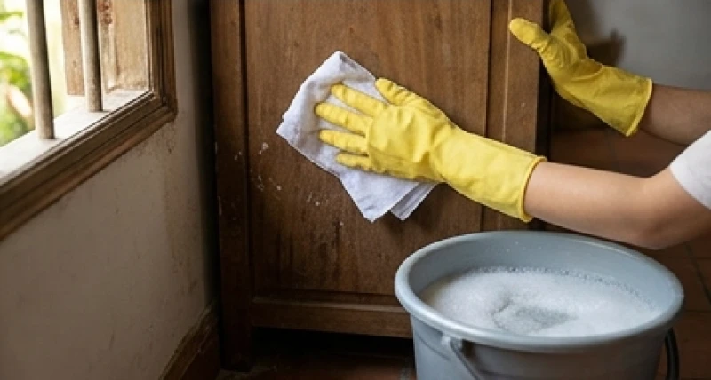 Chuột xạ kêu trong nhà là điềm gì: Giải mã & cách khử mùi hôi 7 Dùng khăn sạch tẩm dung dịch lau sàn diệt khuẩn để xóa sạch dải mùi hương dẫn đường của chuột xạ ở gầm tủ
