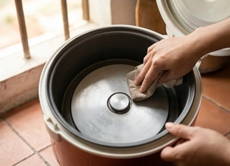 Kiểm tra và lau chùi mâm nhiệt nồi cơm điện thường xuyên để tránh hiện tượng cháy khét