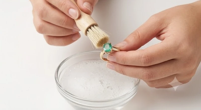 Nhẫn phong thủy tuổi Thìn: Chọn tay đeo & cách đo size chuẩn 15 Dùng bàn chải lông mềm cọ rửa nhẹ nhàng bề mặt đá đính trên chiếc nhẫn vàng