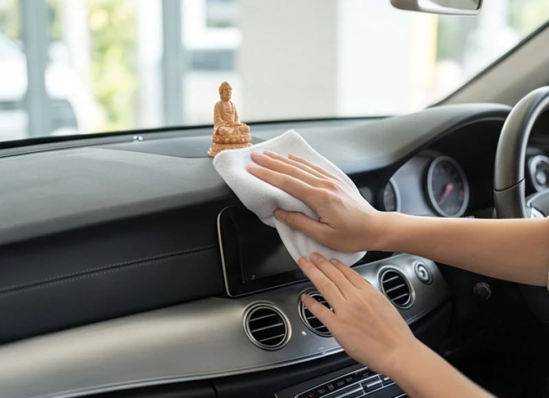 Dùng chiếc khăn lụa mềm lau sạch bề mặt taplo quanh vị trí đặt tượng linh vật phong thủy