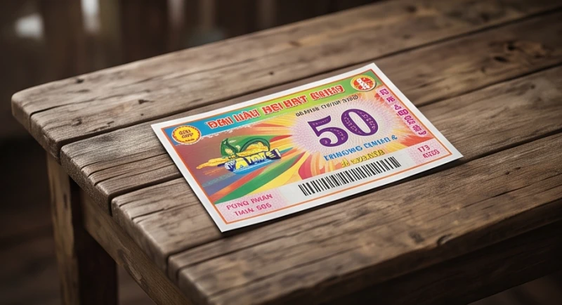 Mơ thấy số 50: Ý nghĩa điềm báo và tra cứu bộ số lộc 5 Tờ vé số kiến thiết được in đậm con số 50 nằm ngay ngắn trên mặt bàn gỗ rêu phong